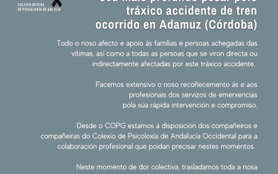 O Colexio Oficial de Psicoloxía de Galicia expresa o seu máis profundo pesar polo tráxico accidente de tren ocorrido en Adamuz (Córdoba)