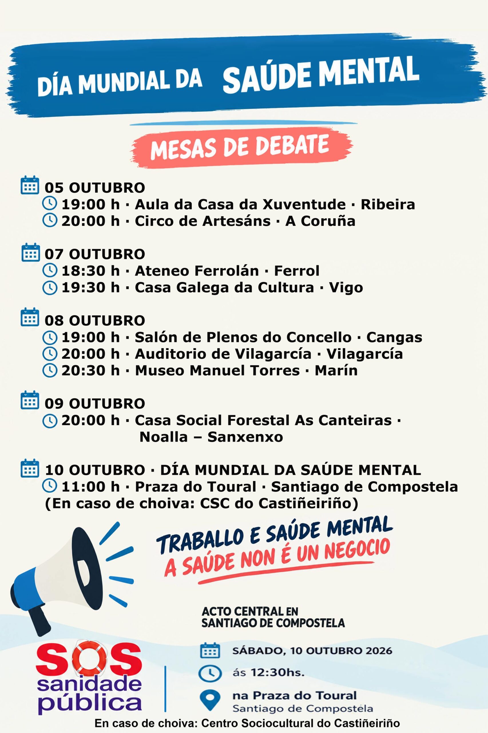 Día Mundial da Saúde Mental: Mesas de debate Día Mundial da Saúde Mental: Mesas de debate
