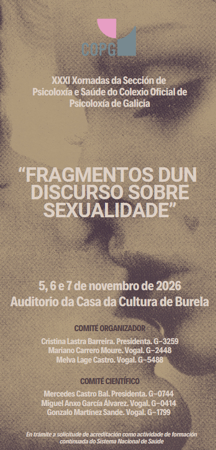 Tríptico XXXI Xornadas da Sección de Psicoloxía e Saúde do COPG "Fragmentos dun dircurso sobre sexualidade"